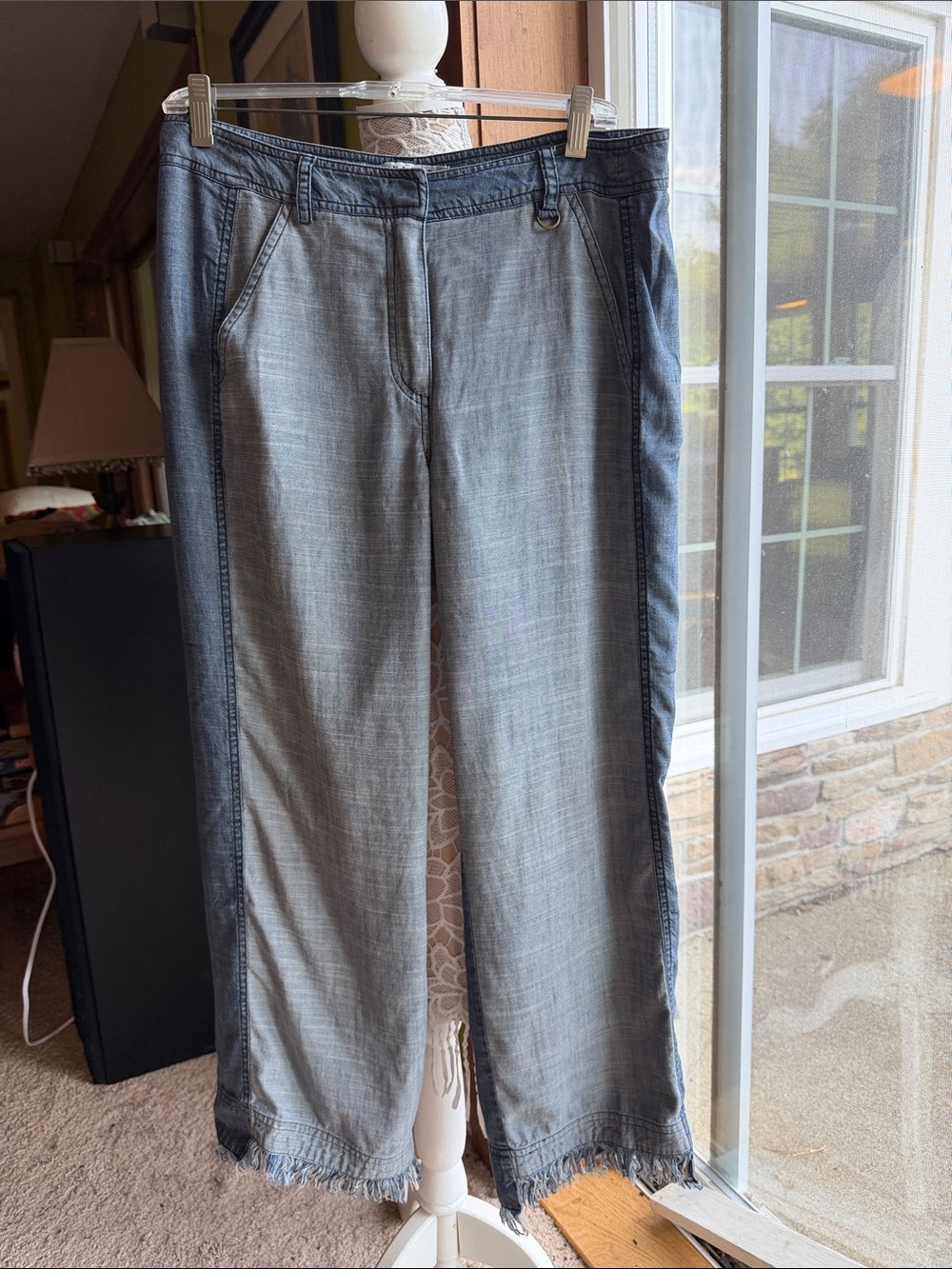 Trina Turk Two-Tone Gray Boot Cut Pants with Frayed Hem